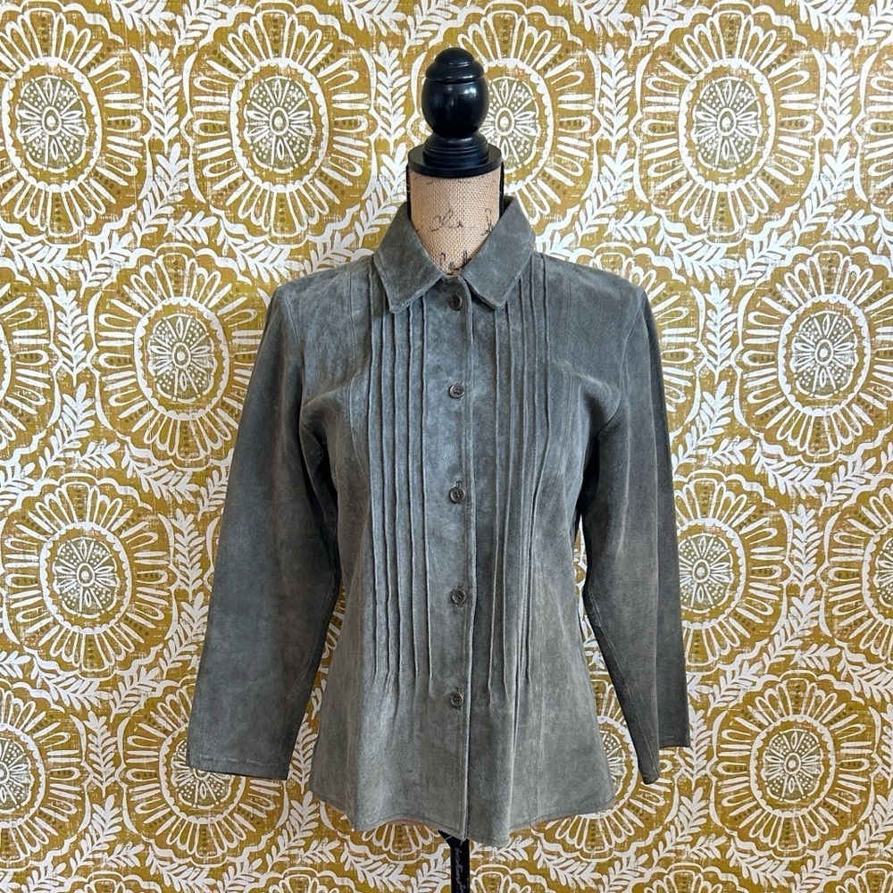 Margaret Godfrey Vintage Genuine Suede Pleated Pintuck Detail Shirt/Jacket Sz 10